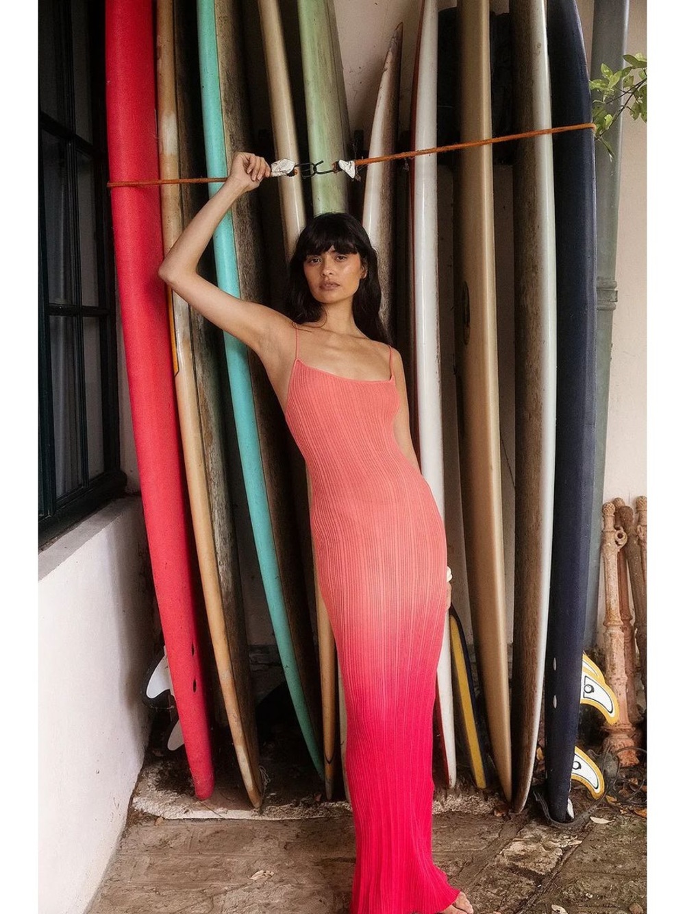 NA-KD Coral to Hot Pink Ombre Maxi Slip Dress